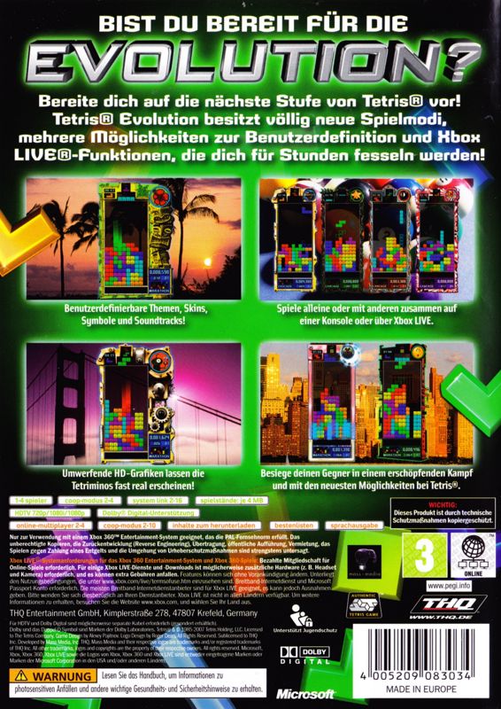 Back Cover for Tetris Evolution (Xbox 360) (Fair Play release)