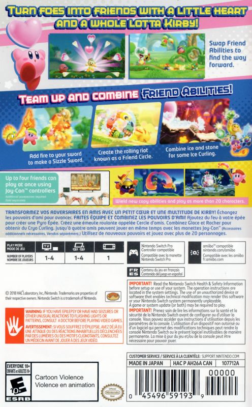 Back Cover for Kirby Star Allies (Nintendo Switch)