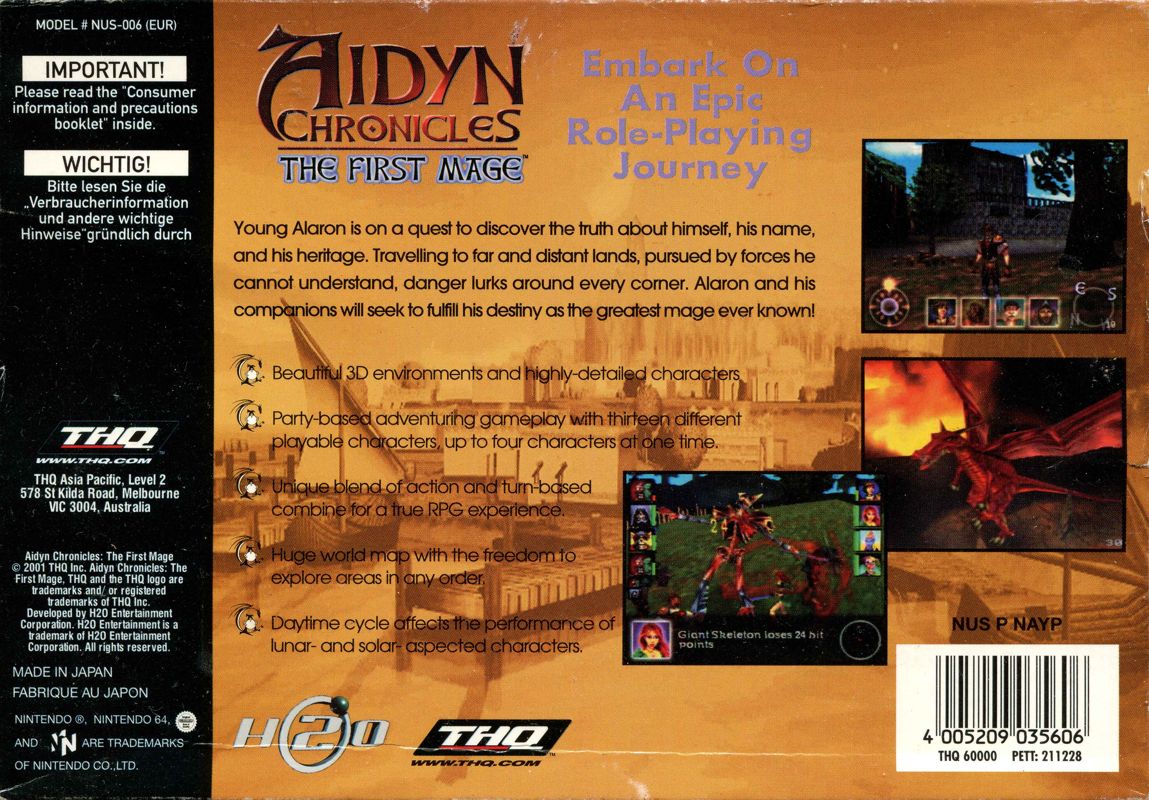 Back Cover for Aidyn Chronicles: The First Mage (Nintendo 64)