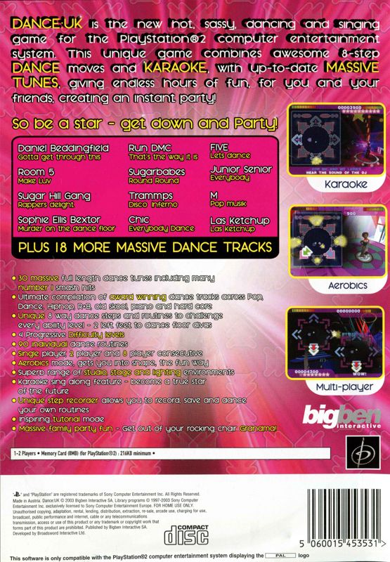 Back Cover for Dance:UK (PlayStation 2)