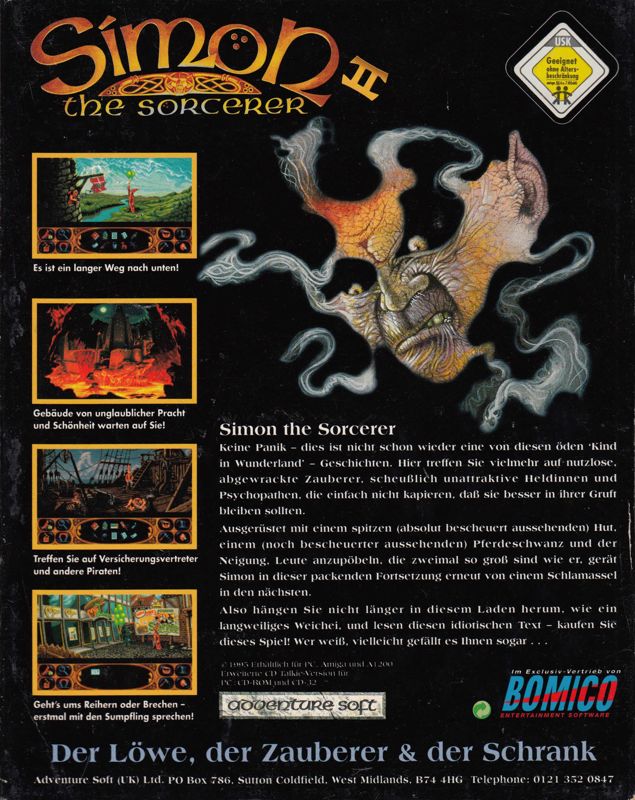 Back Cover for Simon the Sorcerer II: The Lion, the Wizard and the Wardrobe (DOS)