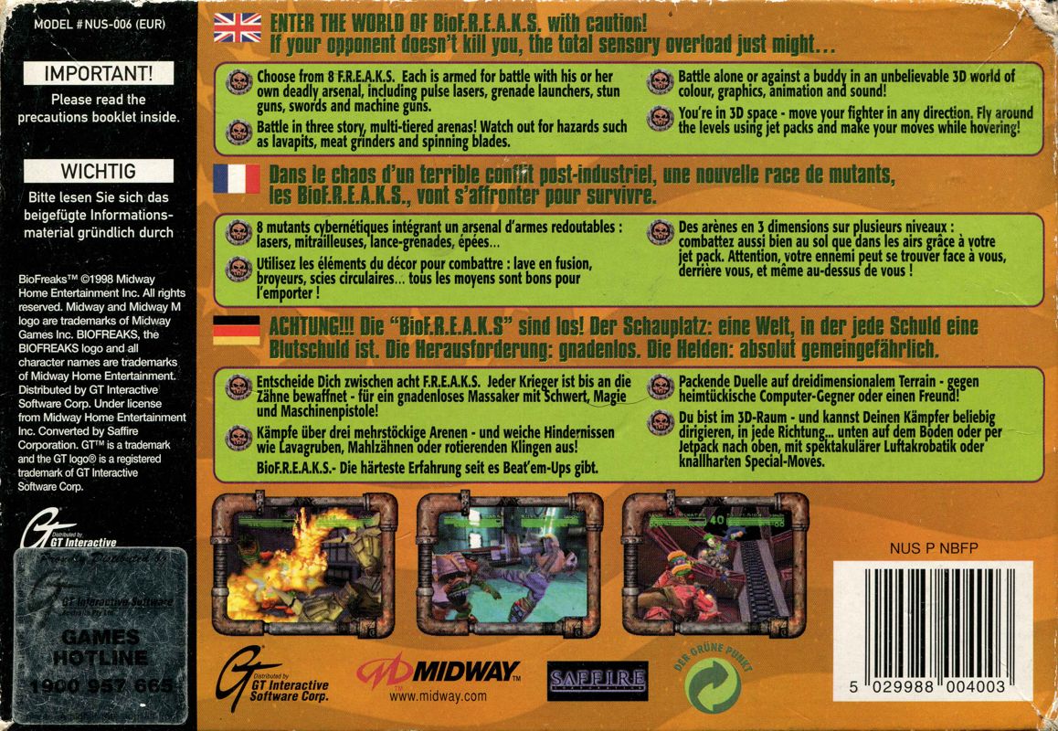 Back Cover for Bio Freaks (Nintendo 64)