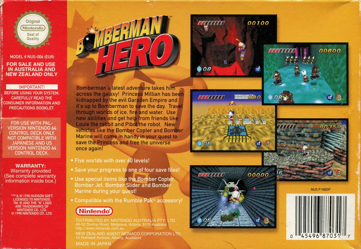 Back Cover for Bomberman Hero (Nintendo 64)