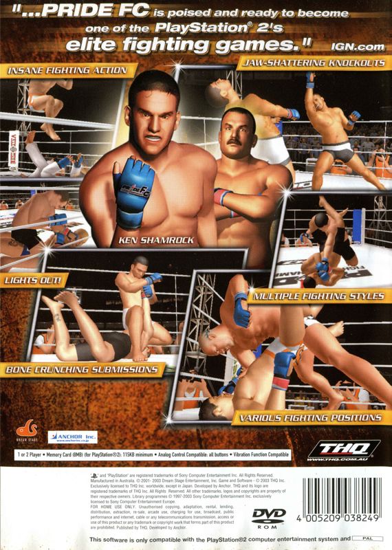 Back Cover for PRIDE FC: Fighting Championships (PlayStation 2)