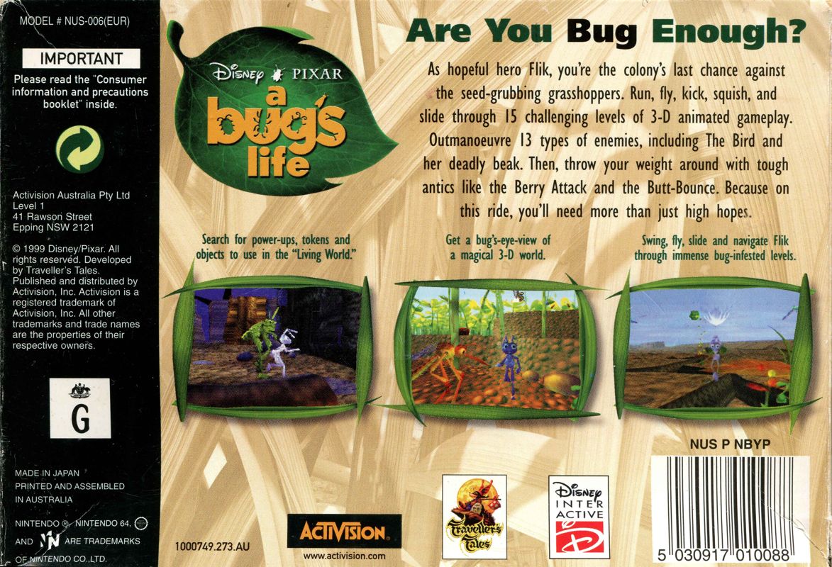 Back Cover for Disney•Pixar A Bug's Life (Nintendo 64)