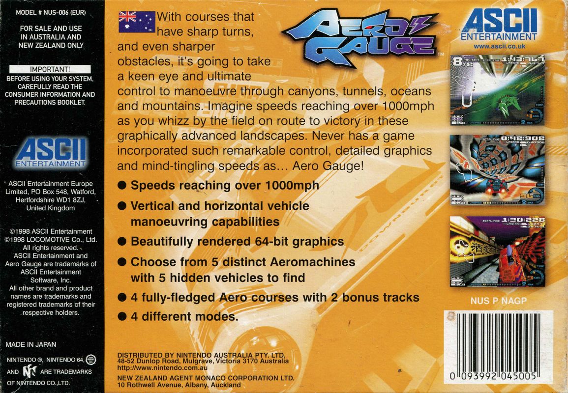 Back Cover for AeroGauge (Nintendo 64)