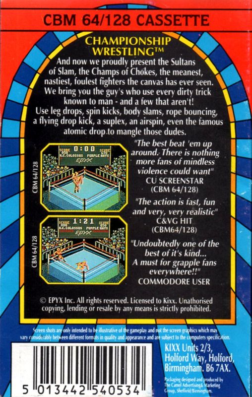 Back Cover for Championship Wrestling (Commodore 64) (Budget re-release)