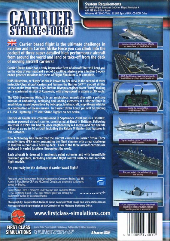 Back Cover for Carrier Strike Force (Windows) (Flipside cover): English