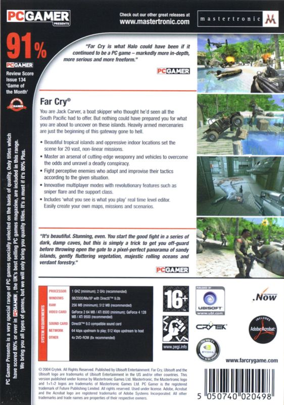 Back Cover for Far Cry (Windows) (PC Gamer Presents release)