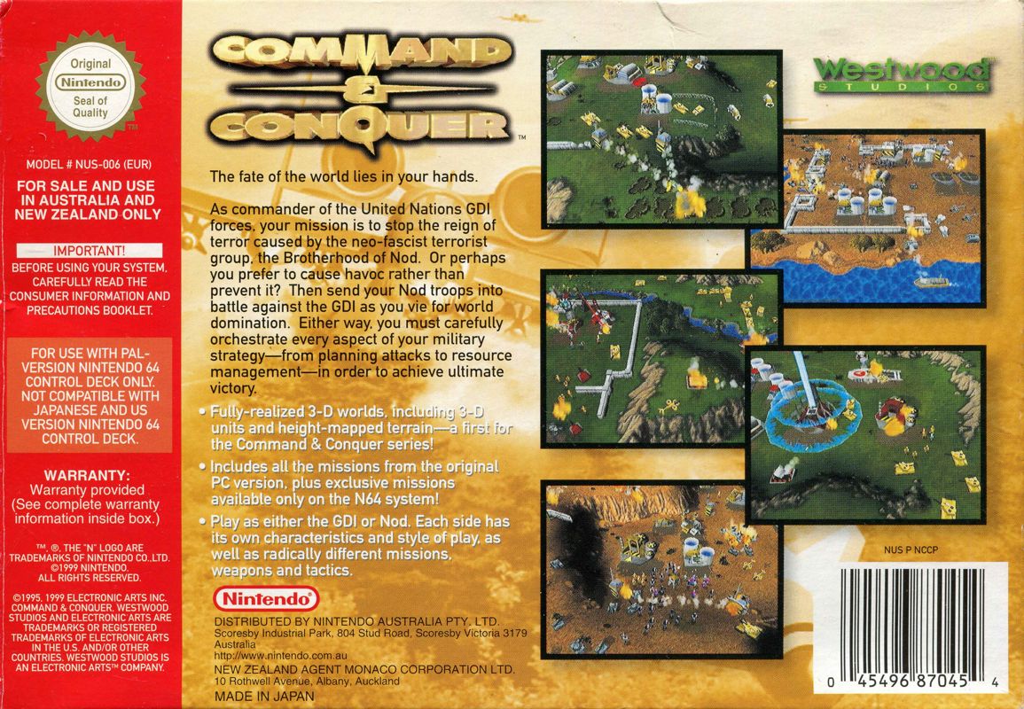 Back Cover for Command & Conquer (Nintendo 64)