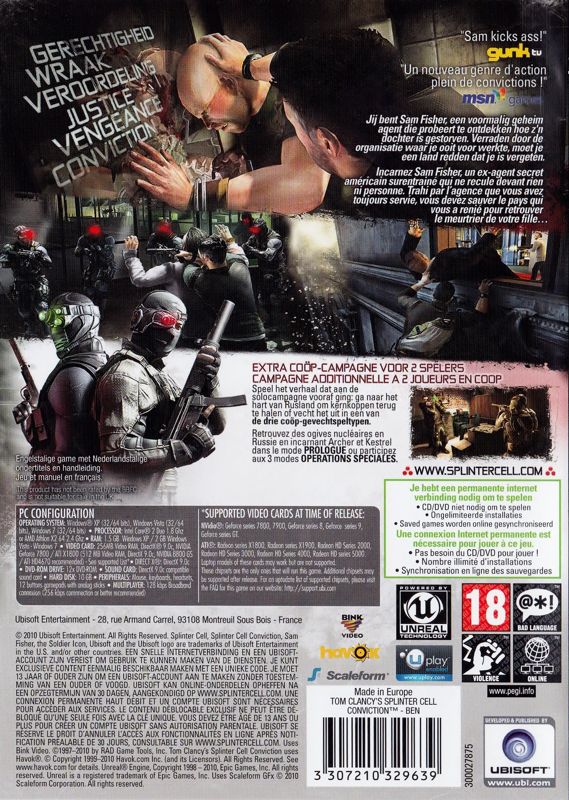 Back Cover for Tom Clancy's Splinter Cell: Conviction (Windows)
