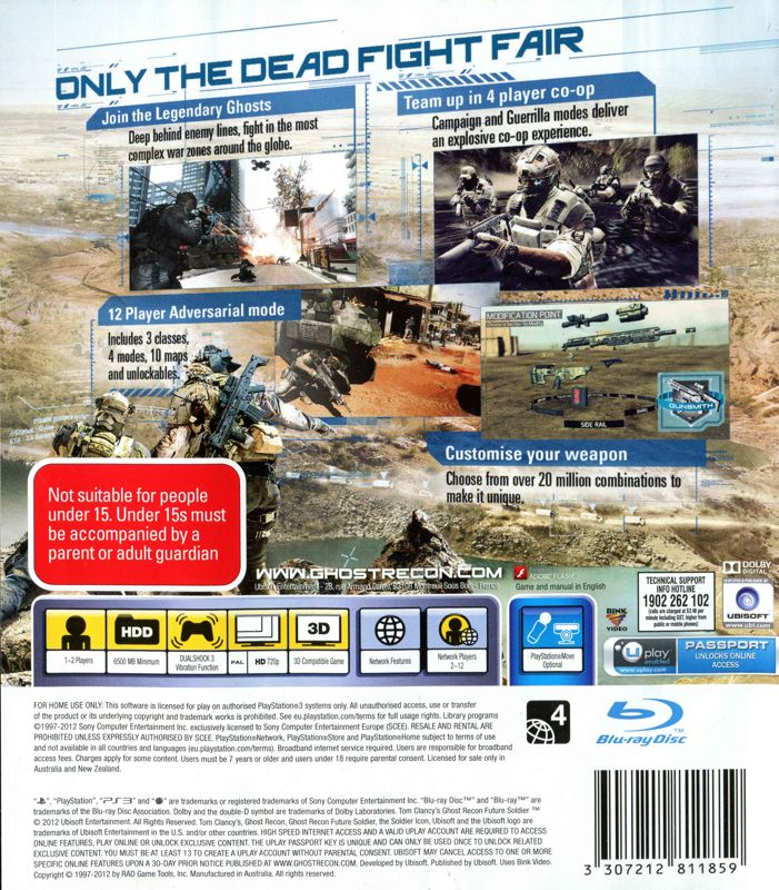 Back Cover for Tom Clancy's Ghost Recon: Future Soldier (PlayStation 3)