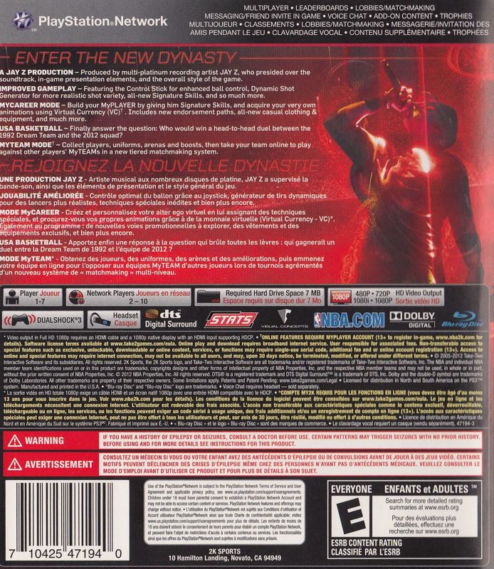 Back Cover for NBA 2K13 (PlayStation 3)