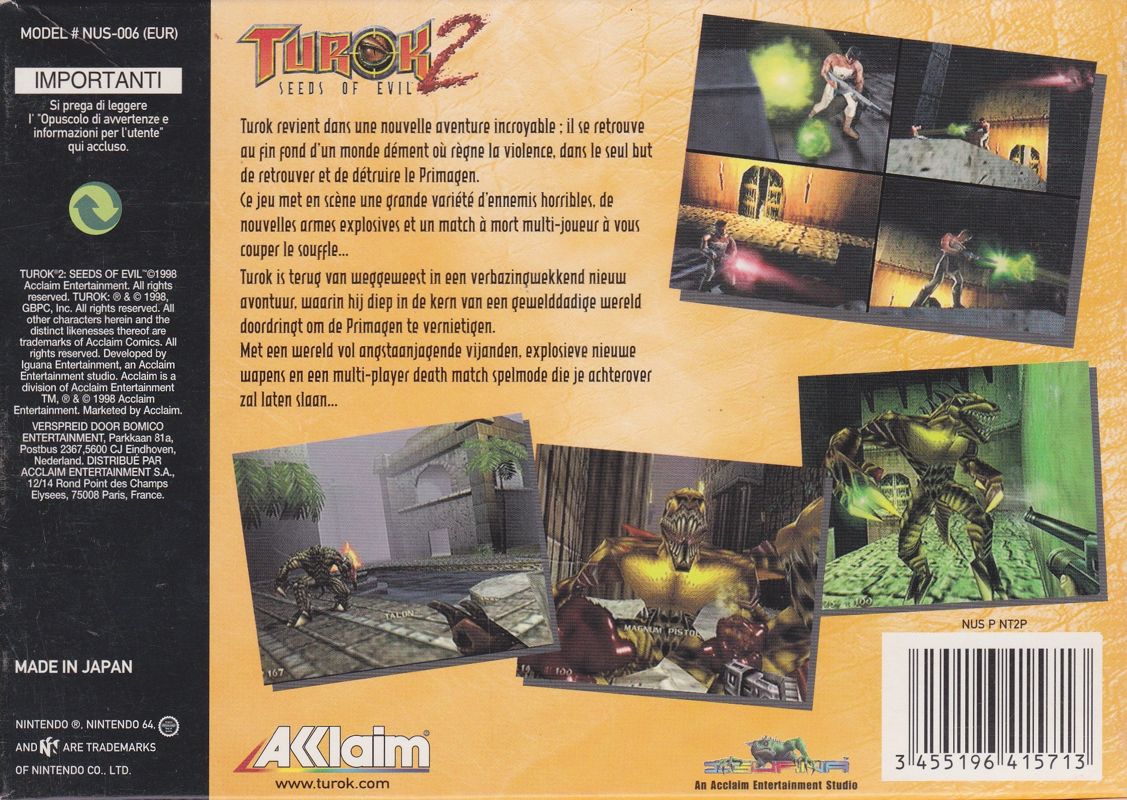Back Cover for Turok 2: Seeds of Evil (Nintendo 64)
