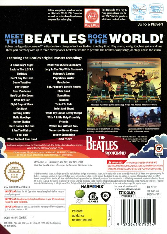 Back Cover for The Beatles: Rock Band (Wii)