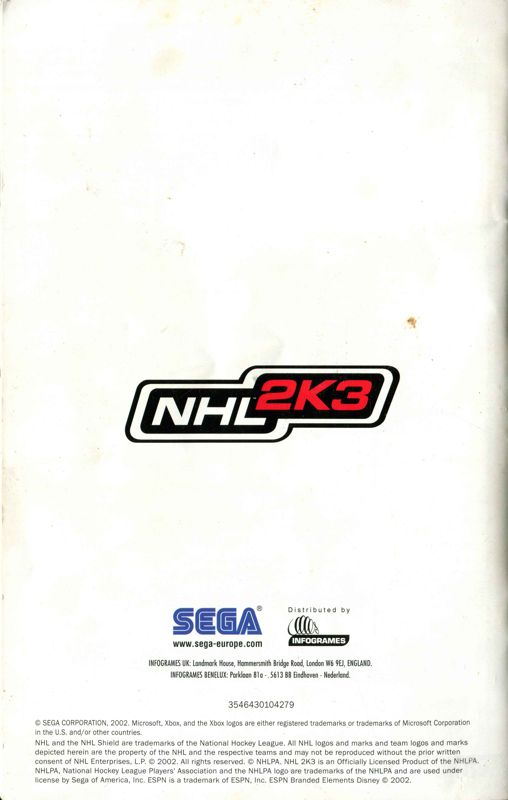 Manual for NHL 2K3 (Xbox): Back