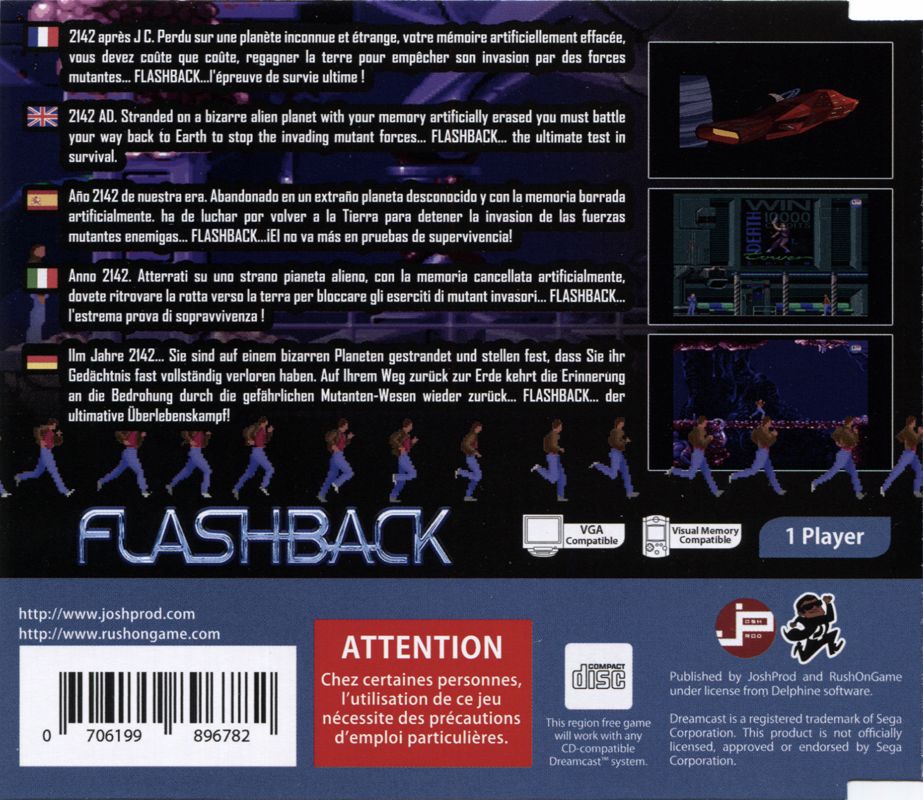 Back Cover for Flashback: The Quest for Identity (Dreamcast)