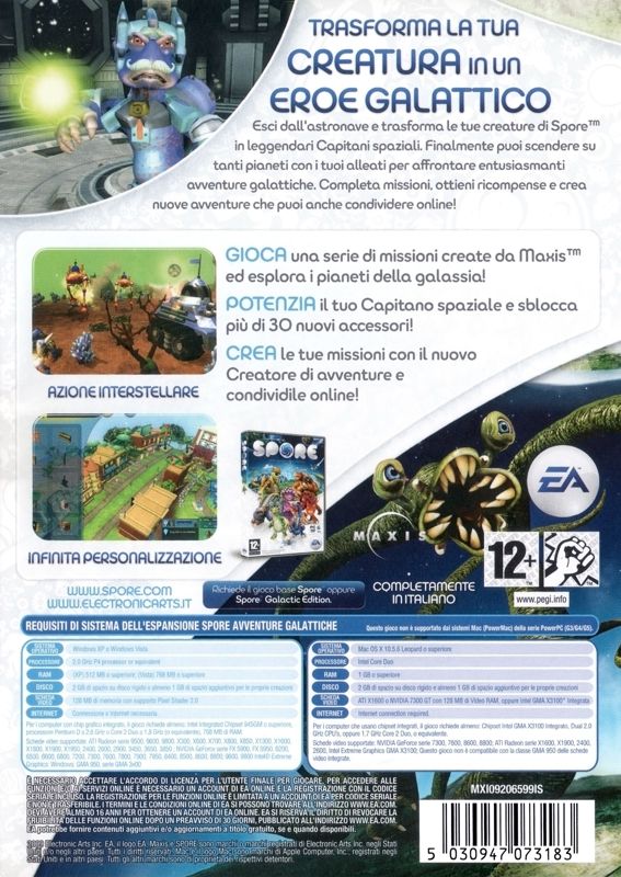 Back Cover for Spore: Galactic Adventures (Macintosh and Windows)