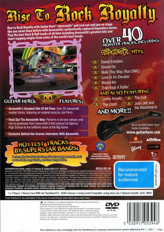 Back Cover for Guitar Hero: Aerosmith (PlayStation 2)