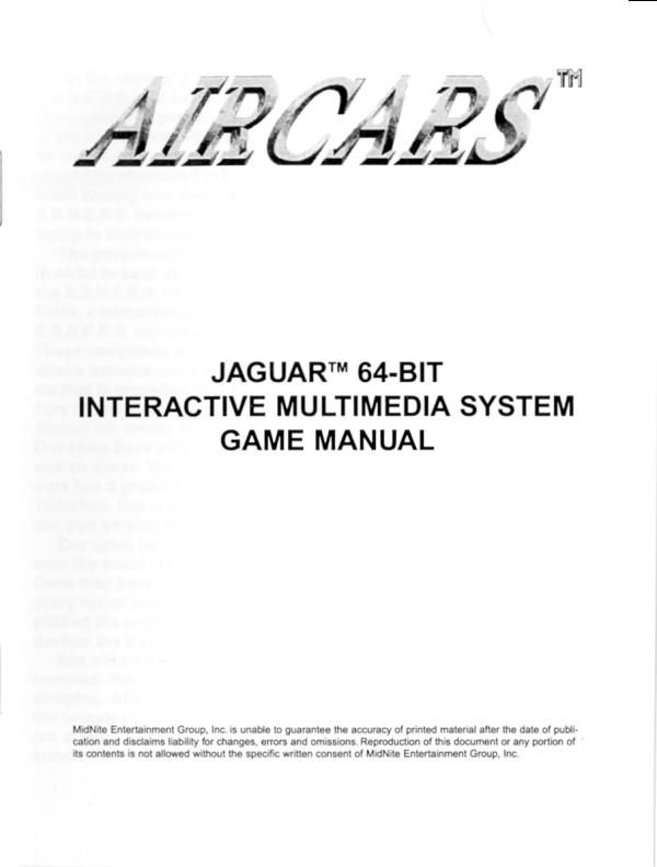 Manual for AirCars (Jaguar) (Original 1997 ICD, Inc. Release): Front