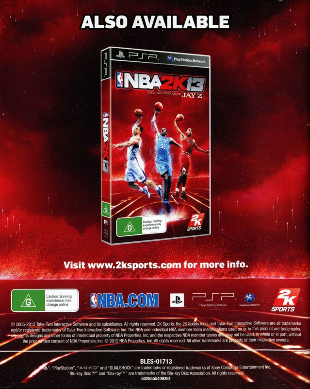Manual for NBA 2K13 (PlayStation 3): Back