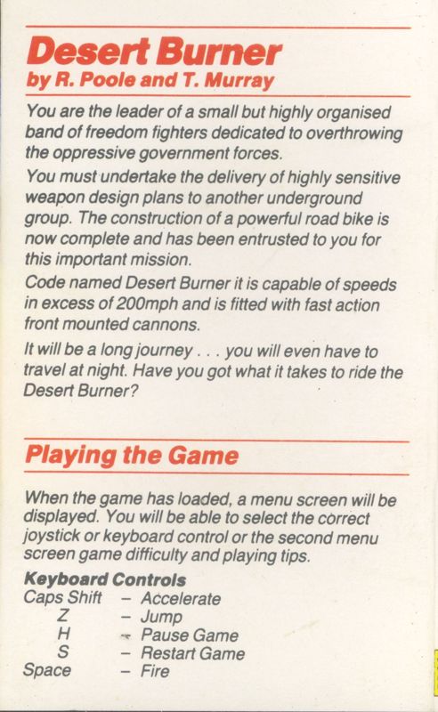 Inside Cover for Trio (ZX Spectrum)