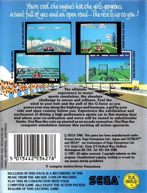 Back Cover for OutRun (Amstrad CPC)