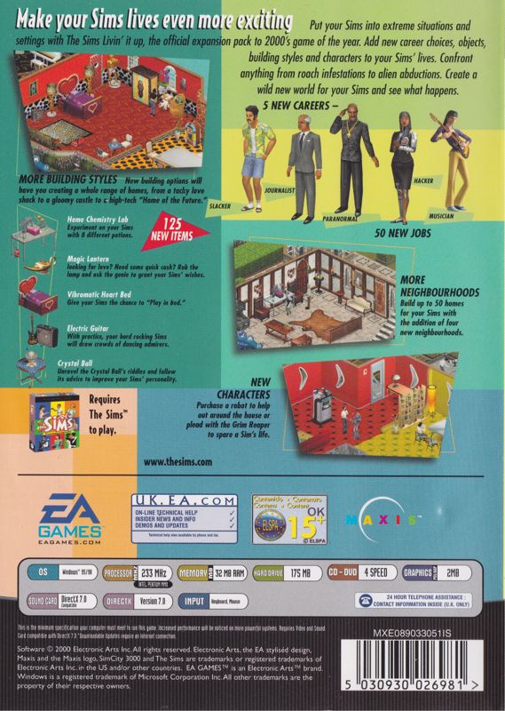 Back Cover for The Sims: Livin' Large (Windows) (Re-release)