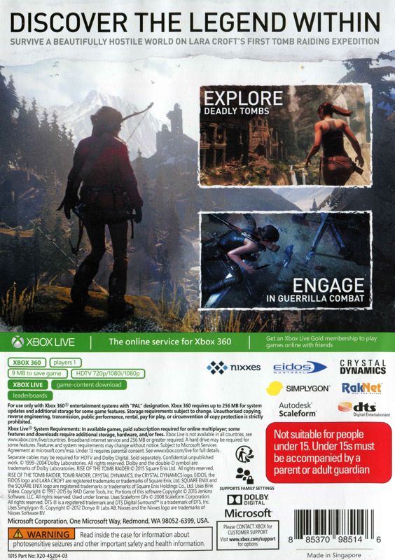 Back Cover for Rise of the Tomb Raider (Xbox 360)