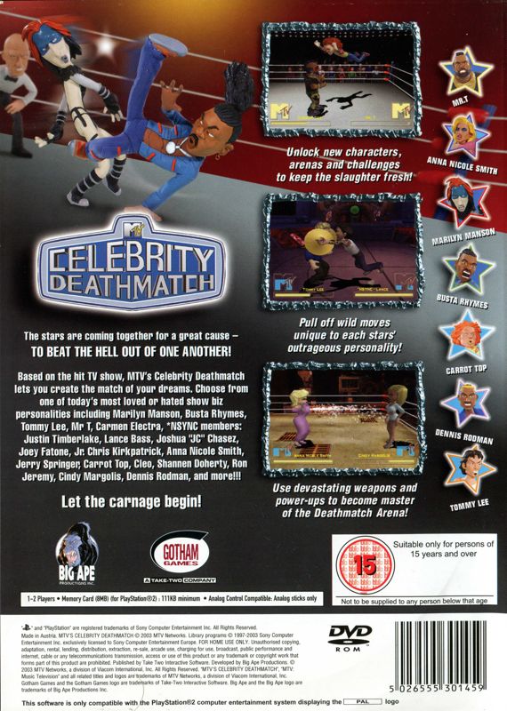 Back Cover for MTV Celebrity Deathmatch (PlayStation 2)