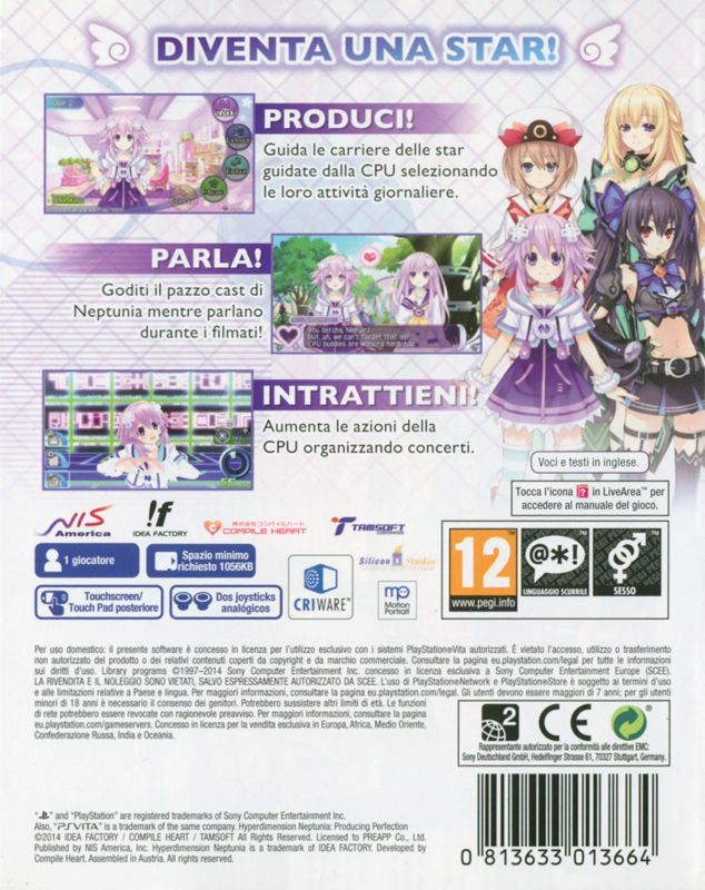 Back Cover for Hyperdimension Neptunia: Producing Perfection (PS Vita)