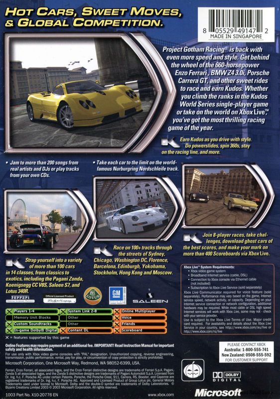 Back Cover for Project Gotham Racing 2 (Xbox)