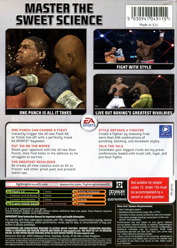 Back Cover for Fight Night Round 3 (Xbox)