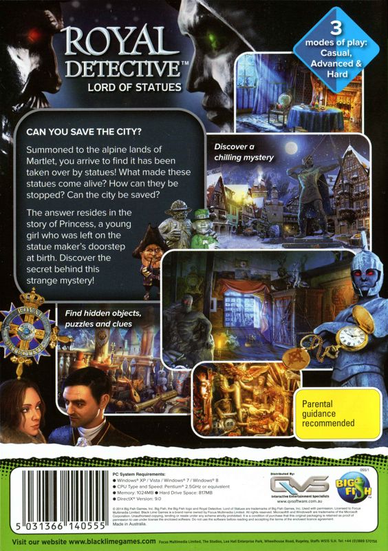 Back Cover for Royal Detective: The Lord of Statues (Windows) (Blacklime Games release)