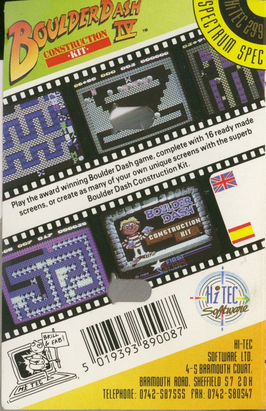 Back Cover for Boulder Dash: Construction Kit (ZX Spectrum) (Budget re-release)