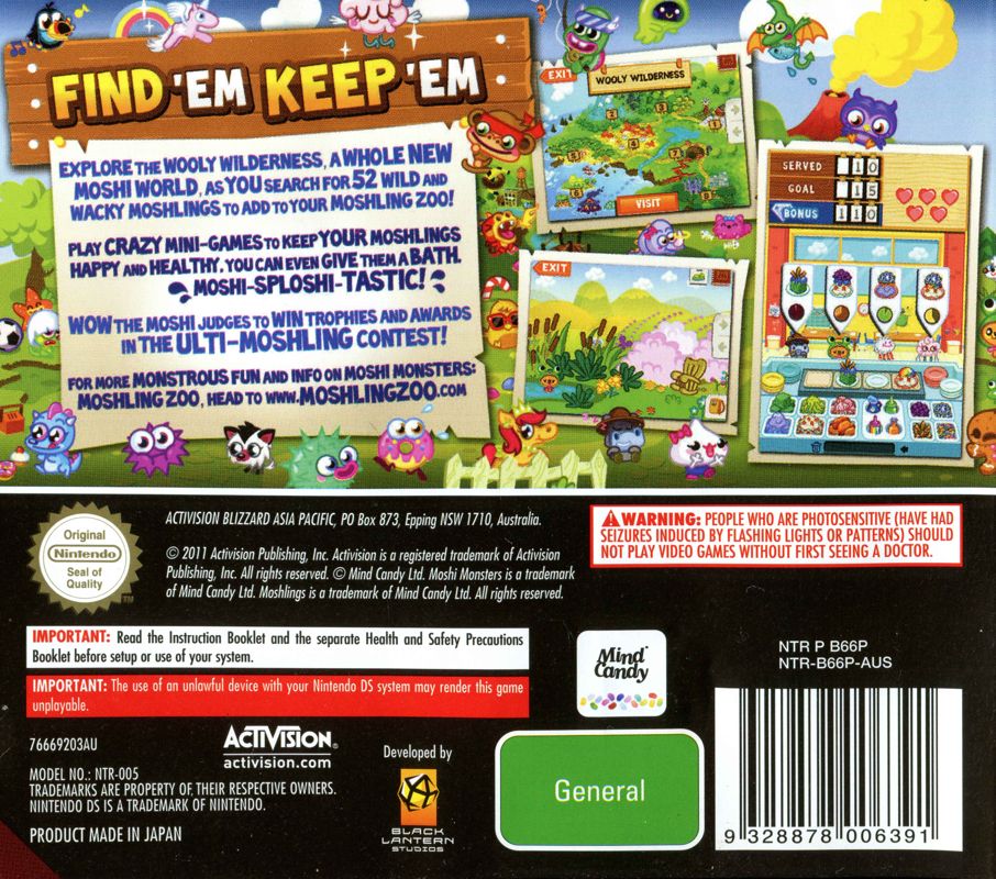 Back Cover for Moshi Monsters: Moshling Zoo (Nintendo DS)