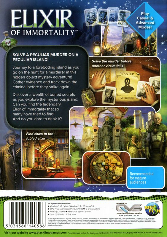 Back Cover for Elixir of Immortality (Windows) (Blacklime Games release)