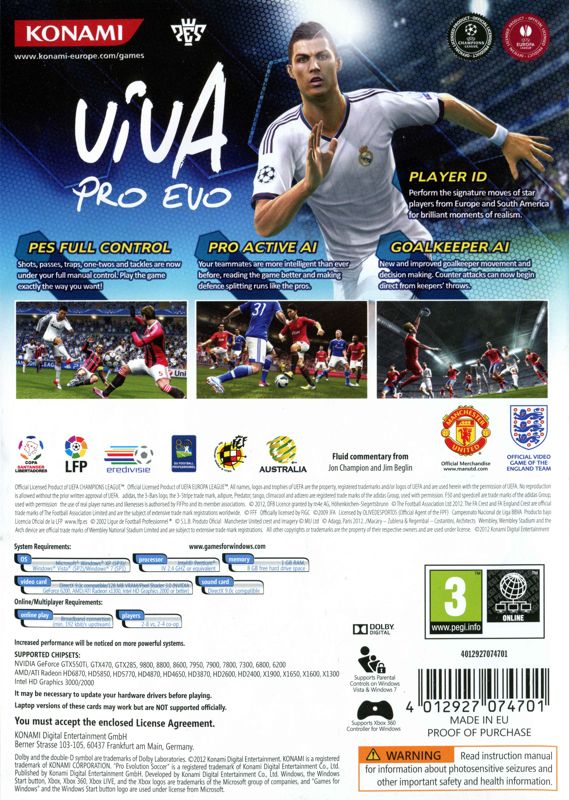 Back Cover for PES 2013: Pro Evolution Soccer (Windows)