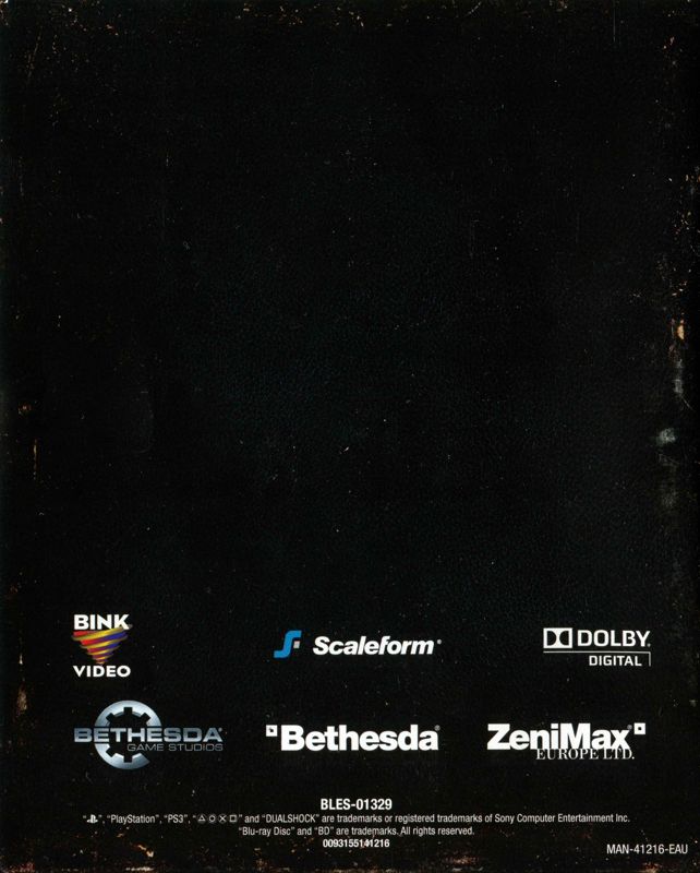 Manual for The Elder Scrolls V: Skyrim (PlayStation 3): Back