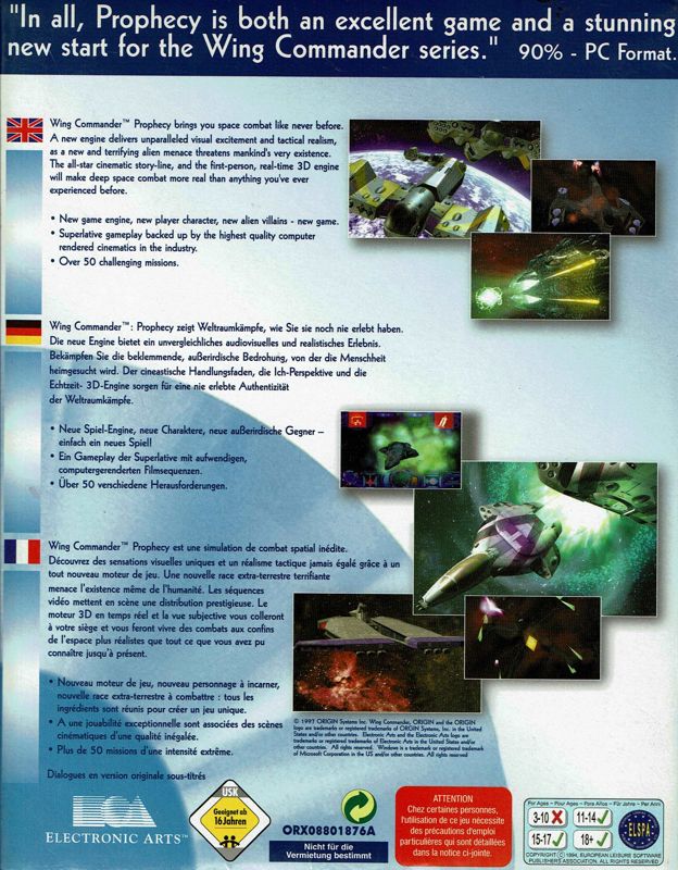 Back Cover for Wing Commander: Prophecy (Windows) (CD-ROM Classics release)
