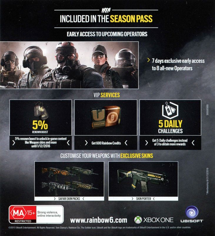 Extras for Tom Clancy's Rainbow Six: Siege (Xbox One): Season pass - front