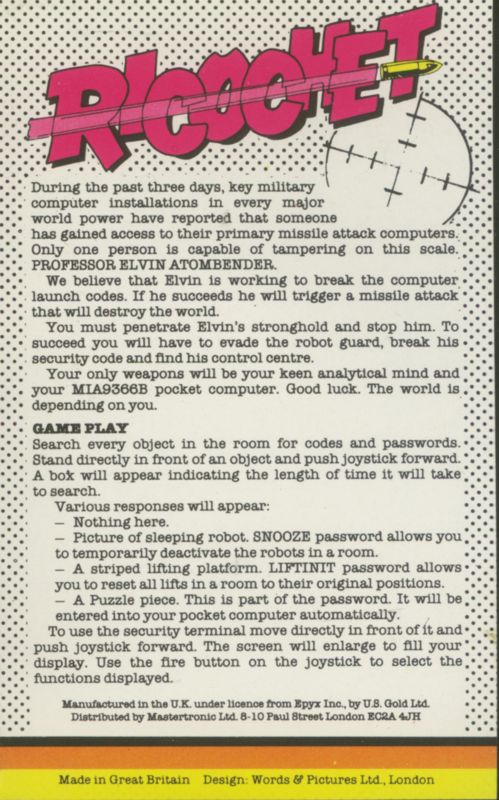 Inside Cover for Impossible Mission (Amstrad CPC and ZX Spectrum) (Ricochet release)