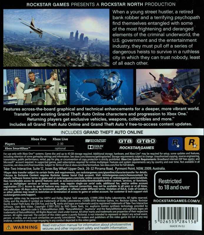 Back Cover for Grand Theft Auto V (Xbox One)