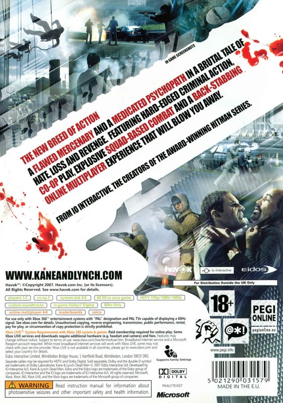 Back Cover for Kane & Lynch: Dead Men (Xbox 360) (European English release)