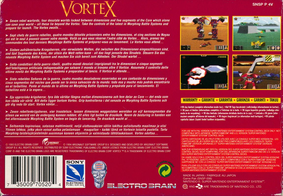 Back Cover for Vortex (SNES)