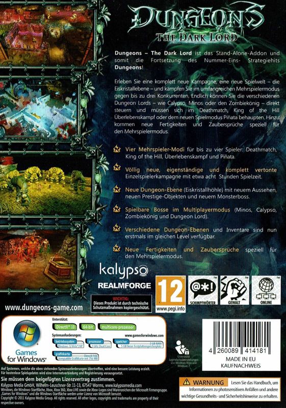 Back Cover for Dungeons: The Dark Lord (Windows)