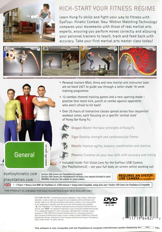 Back Cover for EyeToy: Kinetic Combat (PlayStation 2)