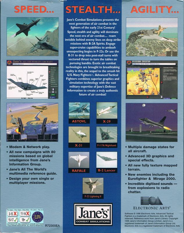 Back Cover for Jane's Combat Simulations: ATF - Advanced Tactical Fighters (DOS)