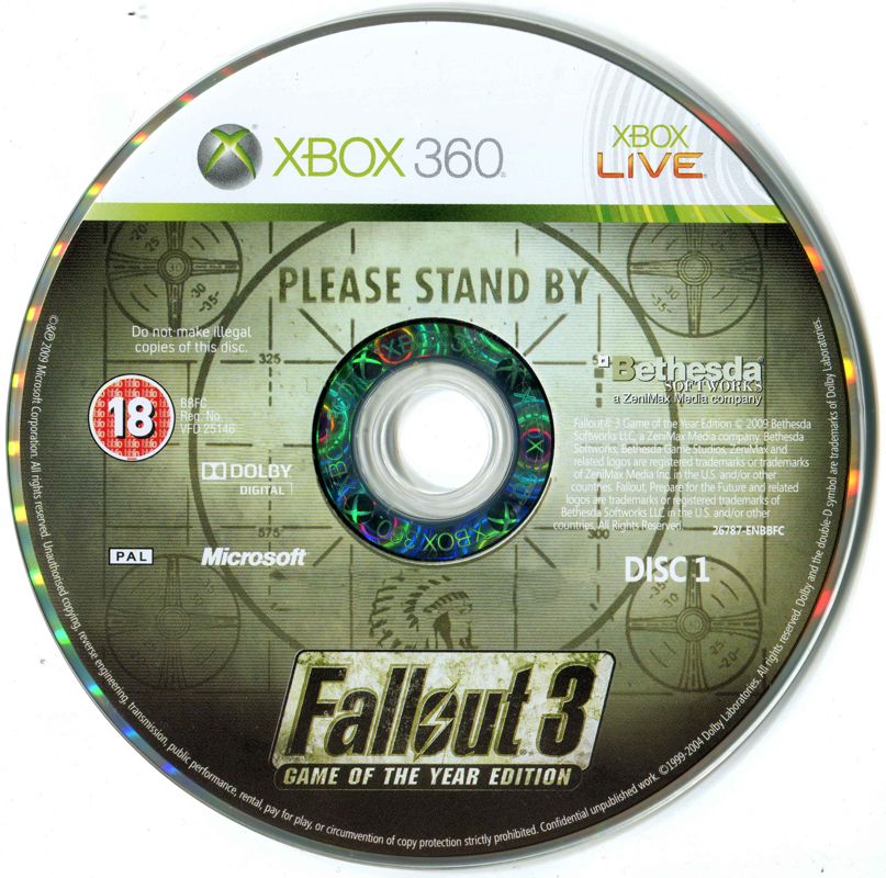 Media for Fallout 3: Game of the Year Edition (Xbox 360) (Classics release): Disc 1