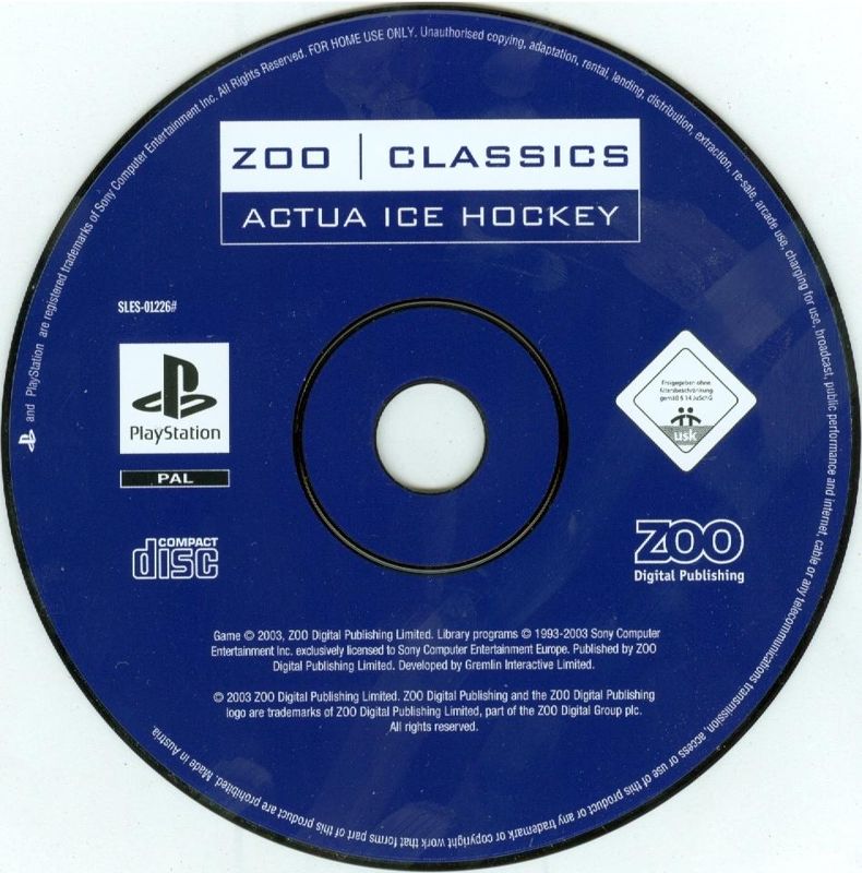 Media for Actua Ice Hockey (PlayStation) (Zoo Classics release)